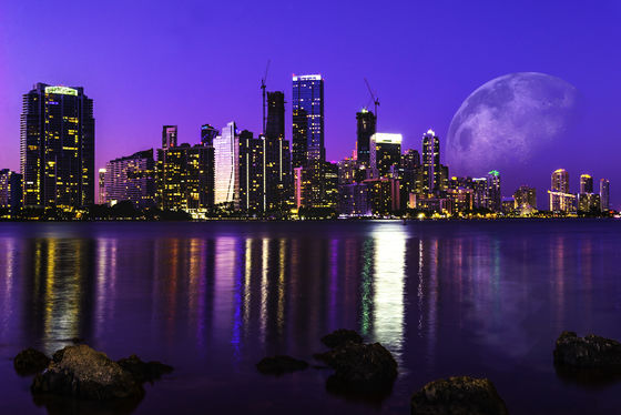Miami skyline with the moon just for fun!