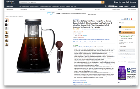 La Table Chic cold brew coffee maker