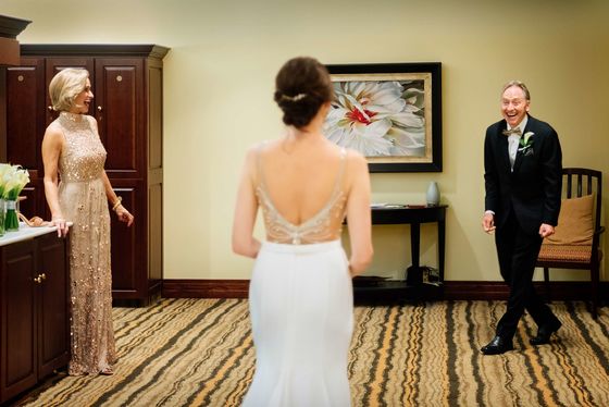 bride's first look with parents