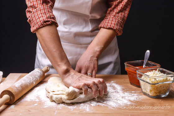 Kneading dough.