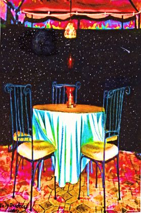 Table at Maximilian's - Watercolor Painting by Tommi Trudeau.